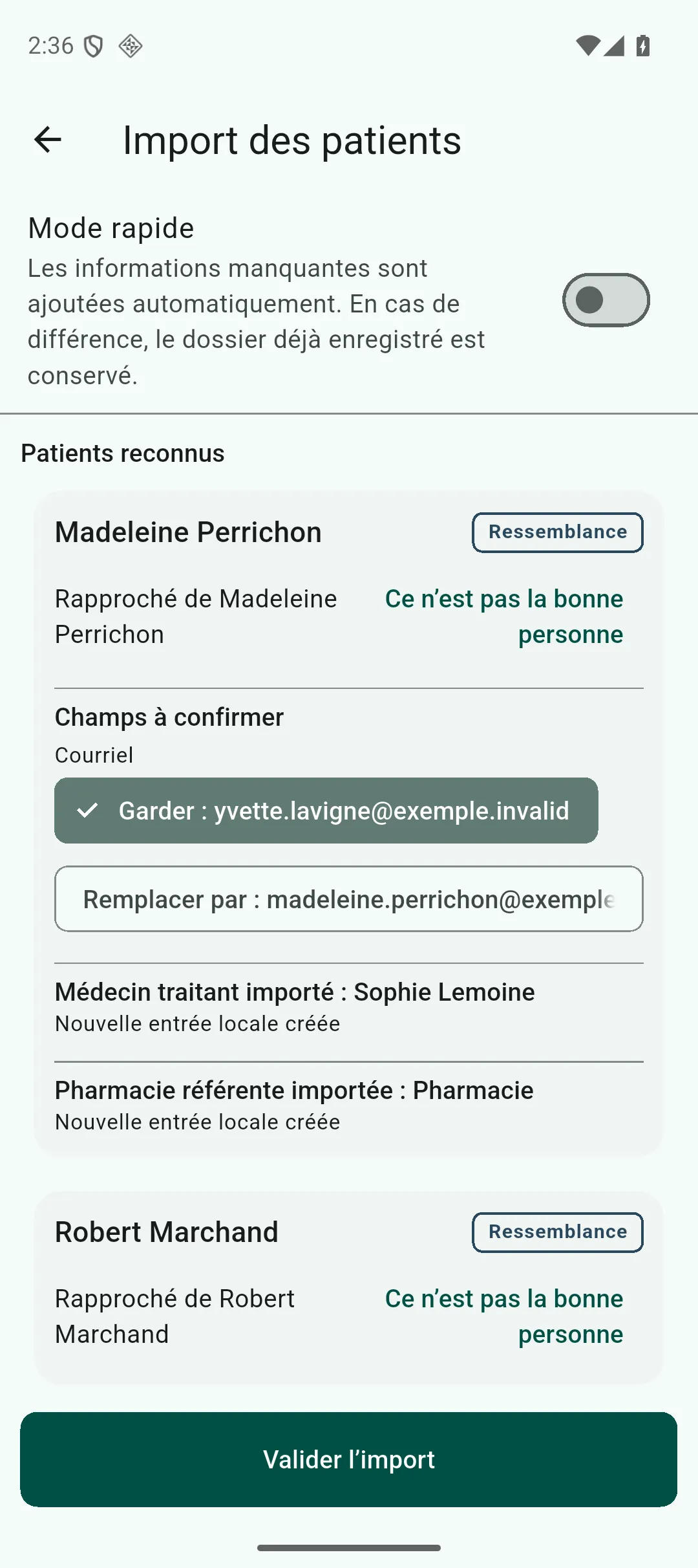 Arbitrage d’un champ en désaccord entre la version locale et celle reçue, avec le choix entre garder ou remplacer