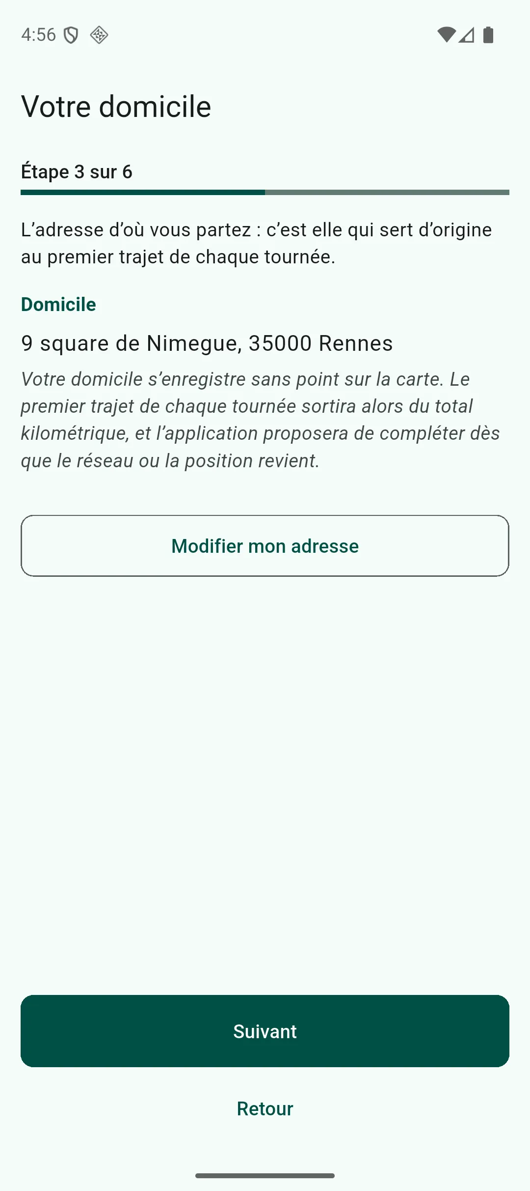 Écran de saisie du domicile, ouvrant l’éditeur d’adresse partagé avec les fiches patients