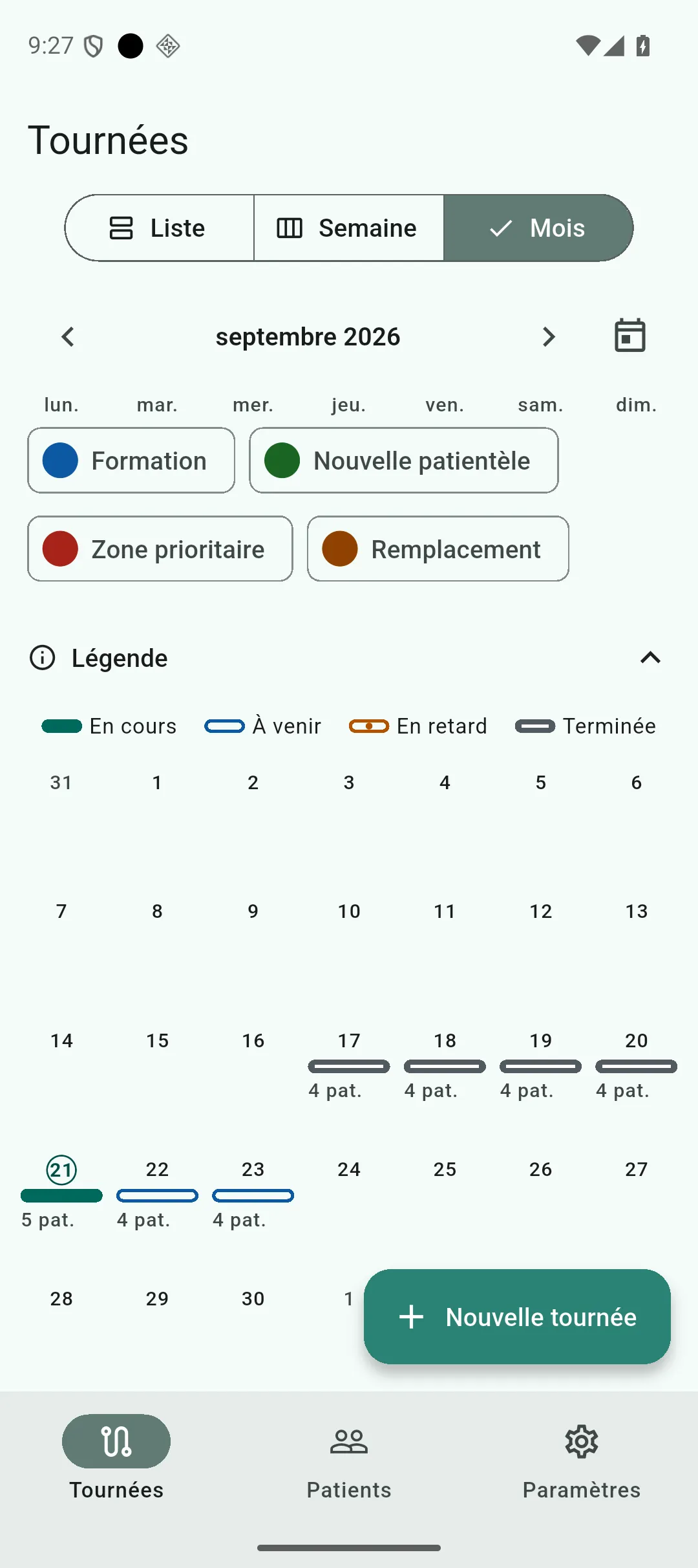 Légende dépliée de la grille mois, nommant les quatre états