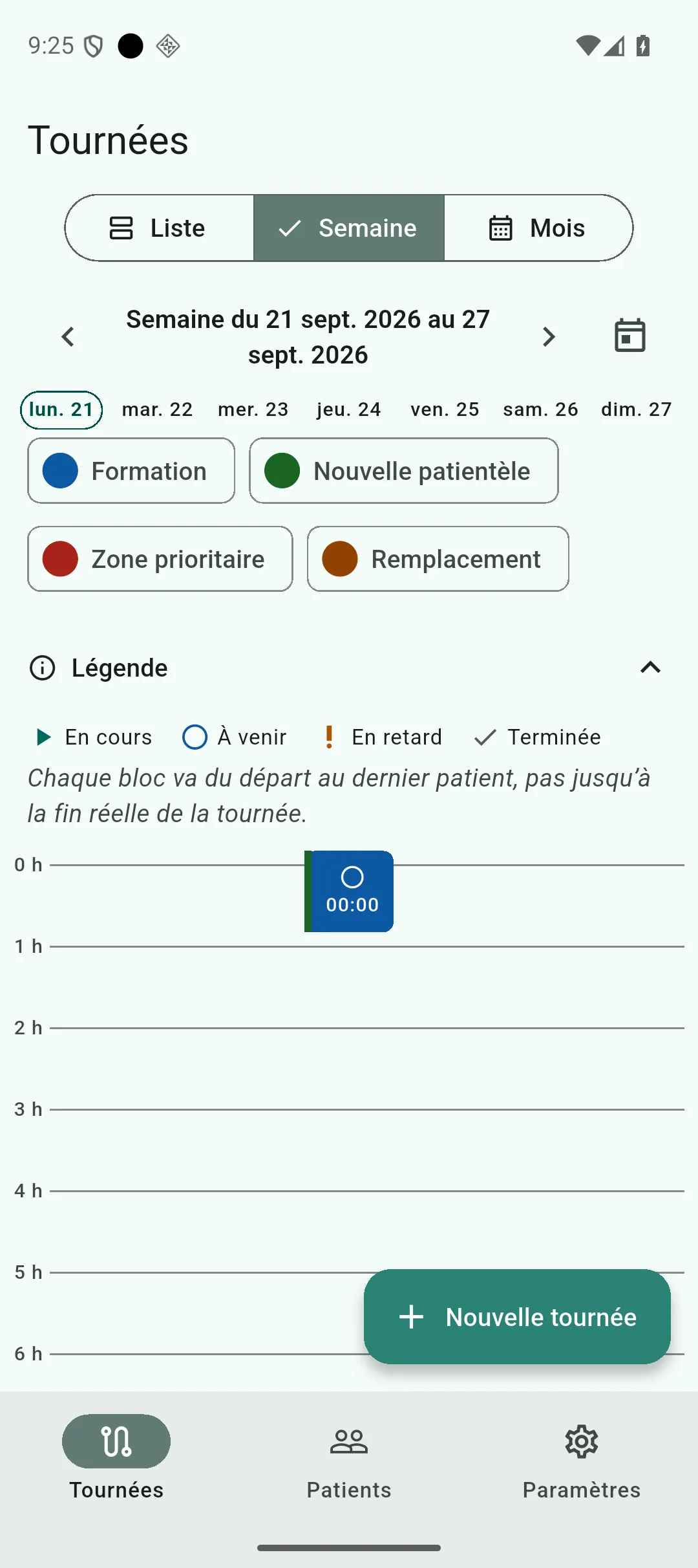 Légende dépliée de la grille semaine, nommant les quatre états avec leur glyphe